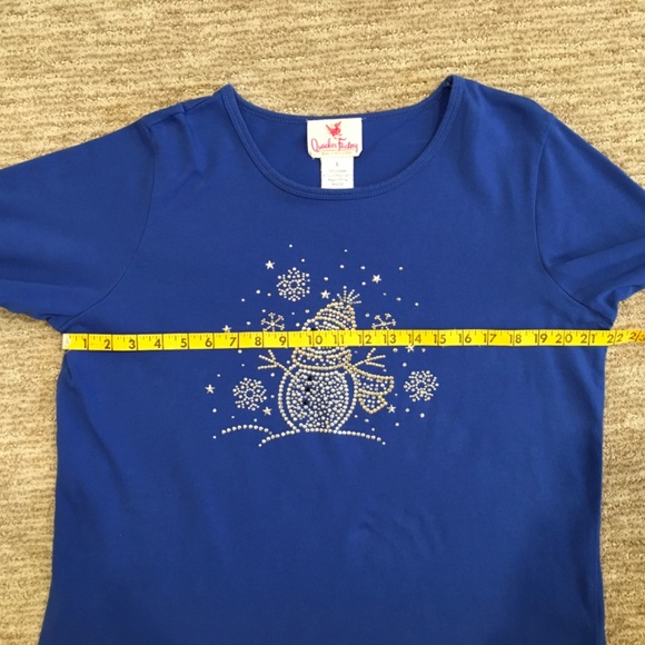 Quacker Factory Blue Christmas Top Size L - Picture 7 of 8